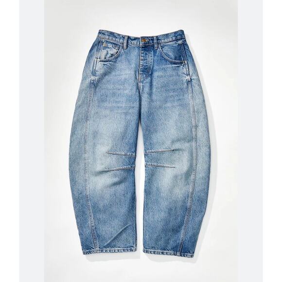 We the Free People Women's Denim Mid Waist Barrel Cropped Jeans Blue Size 30 - Picture 1 of 14